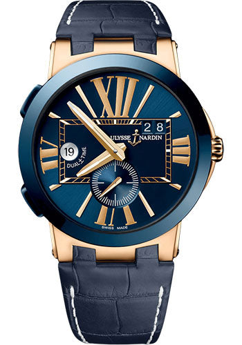 Ulysse Nardin Dual Time 43 mm - Rose Gold Case - Blue Dial - Leather Strap