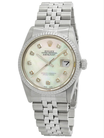 Rolex Datejust White Mother of Pearl Diamond Dial on Jubilee 16014