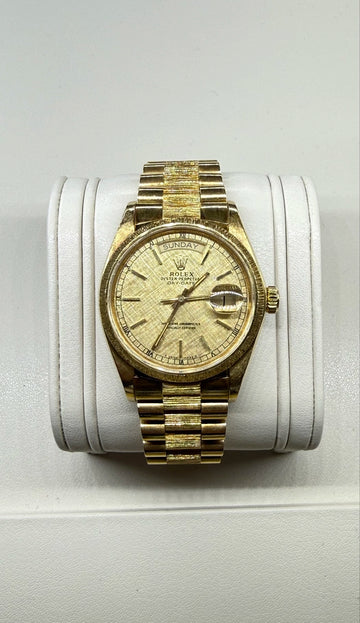 Rolex Day Date 36 Champagne Stick Dial on President Bark 18078 Complete 1978