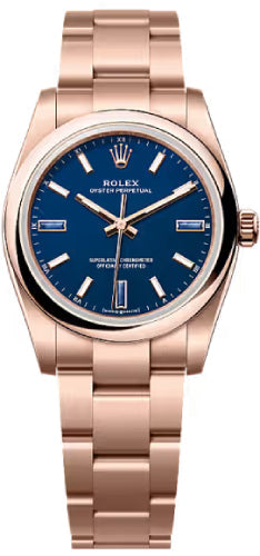 Rolex Oyster Perpetual 34 18Ct Everose Gold Blue Stone Dial Oyster Bracelet - 124205 - 2026