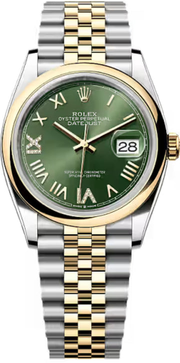 Rolex Datejust 36 Oystersteel And Yellow Gold Olive Green Diamond Set Dial Jubilee Bracelet - 126203 - 2026
