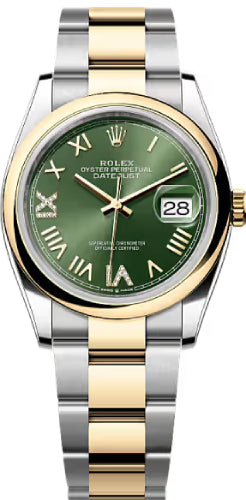 Rolex Datejust 36 Oystersteel And Yellow Gold Olive Green Diamond-Set Dial Oyster Bracelet - 126203 - 2026
