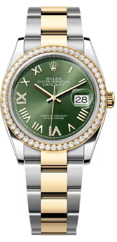 Rolex Datejust 36 Oystersteel Yellow Gold And Diamond Olive Green Diamond-Set Dial Oyster Bracelet - 126283Rbr - 2026