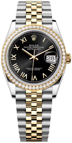 Rolex Datejust 36 Oystersteel Yellow Gold And Diamond Black Roman Dial Jubilee Bracelet - 126283Rbr - 2026