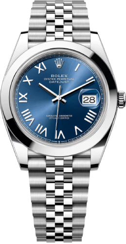 Rolex Datejust 41 Oystersteel Bright Blue Roman Dial Smooth Bezel Jubilee Bracelet - 126300 - 2026