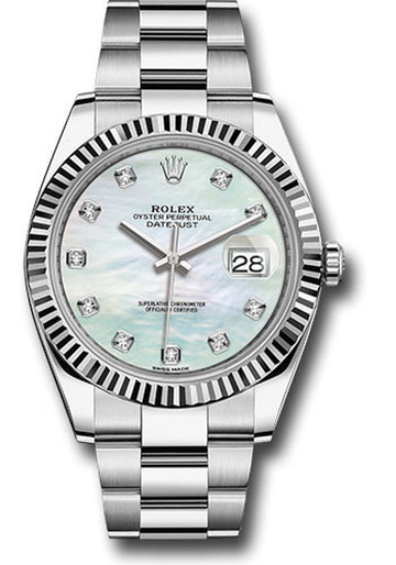 Rolex Datejust 41 White Mother-Of-Pearl Diamond Dial on Oyster 126334 Complete 2015