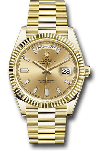 Rolex Day-Date 40 Champagne Baguette Diamond Dial on President 228238 Complete 2025