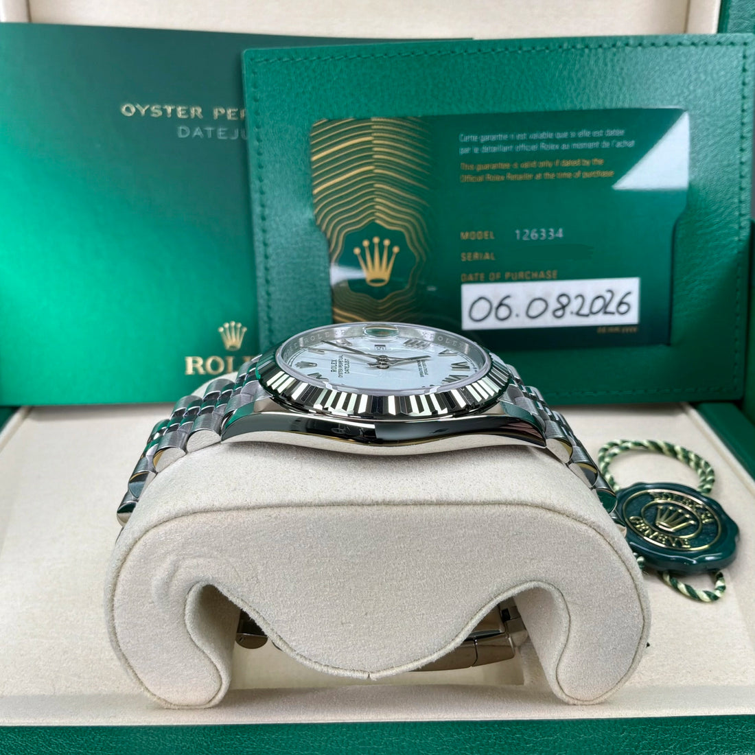 Rolex Datejust 41 White Roman Dial on Jubilee 126334 Complete 2026