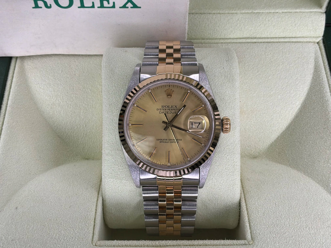 Rolex Datejust 36 Champagne Stick Dial on Jubilee 16013 Papers 1988
