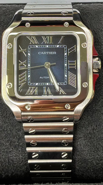 Cartier Santos de Cartier Medium Blue Dial on Bracelet WSSA0063 Complete