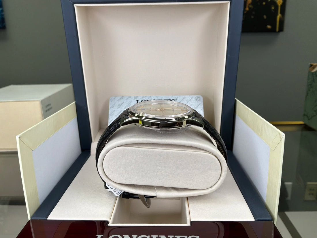 Longines Conquest Heritage Opaline Ivory Dial on Black Alligator L16454754 Complete Open Date