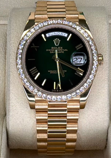 Rolex Day-Date 40 Green Ombré Roman Dial on President 228348RBR Complete 2024