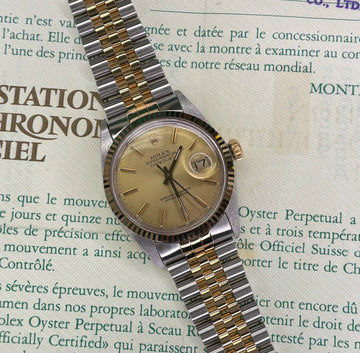 Rolex Datejust 36 Champagne Stick Dial on Jubilee 16013 Papers 1988