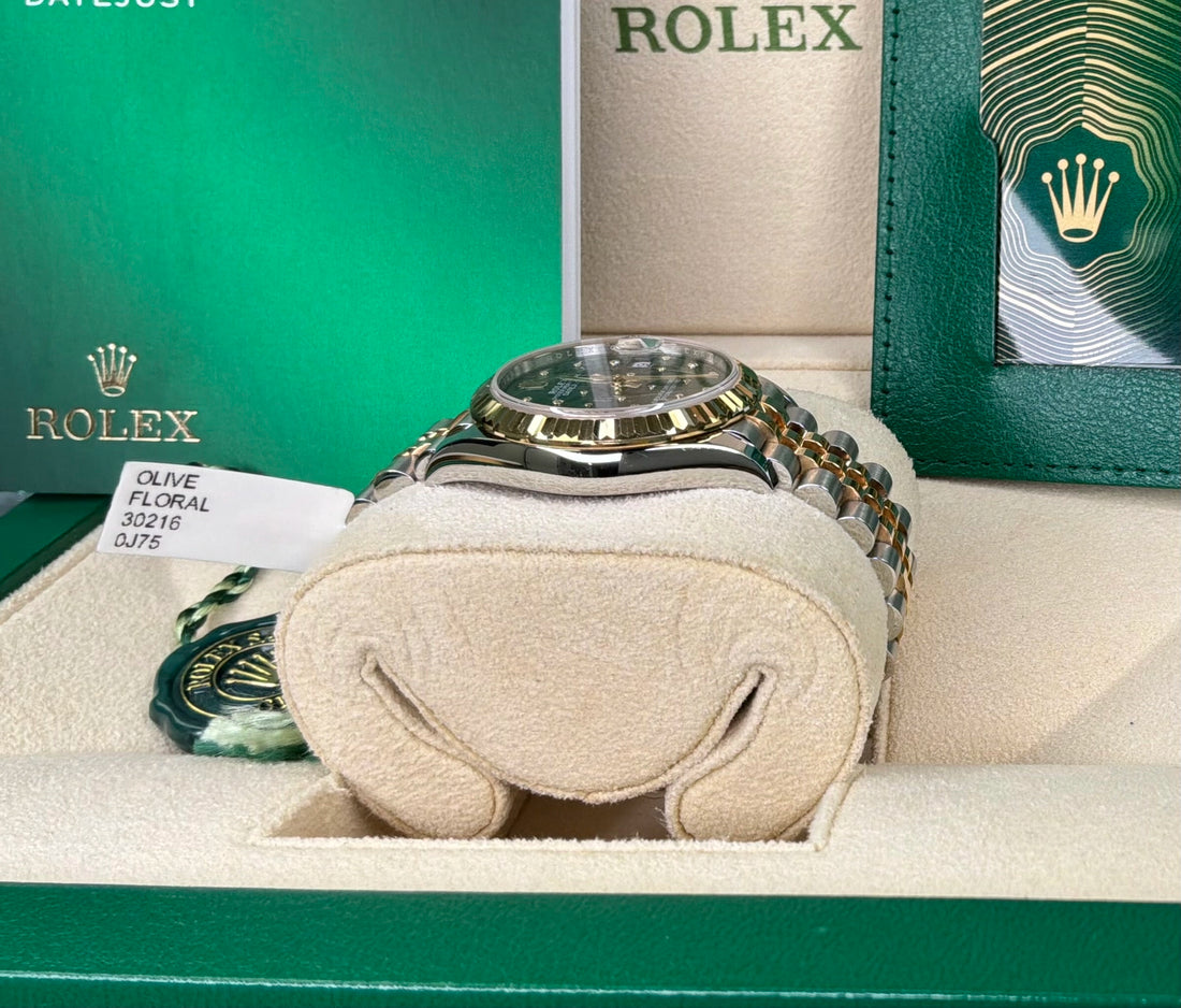 Rolex Datejust 31 Olive Green Floral Motif Diamond 6 Dial on Jubilee 278273 Complete 2025